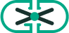 Logo innovant hélice: Symbole technologie et mouvement Logo abstrait: hélice sombre au centre d'un ovale stylisé vert-bleu, symbolisant mouvement et technologie.